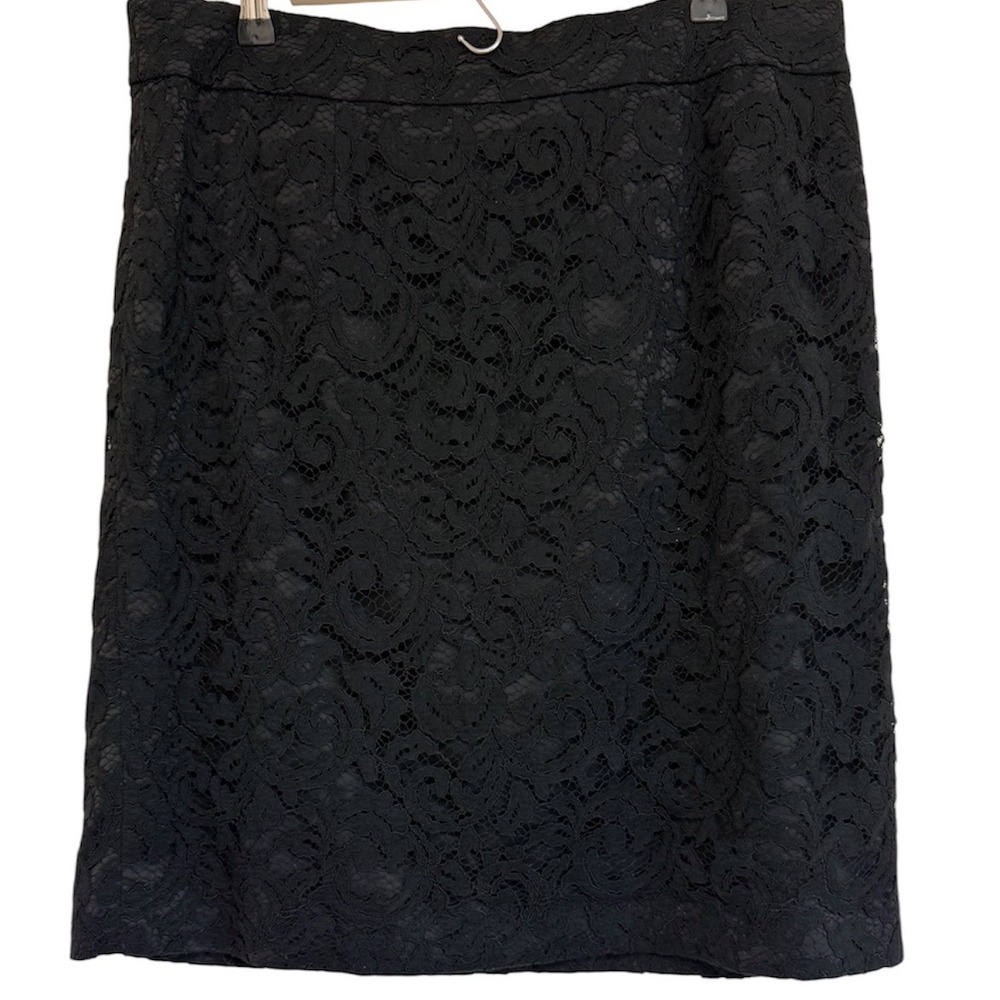 Banana Republic Black Floral Lace Pencil Skirt Size 14 Knee Length Lined Zip